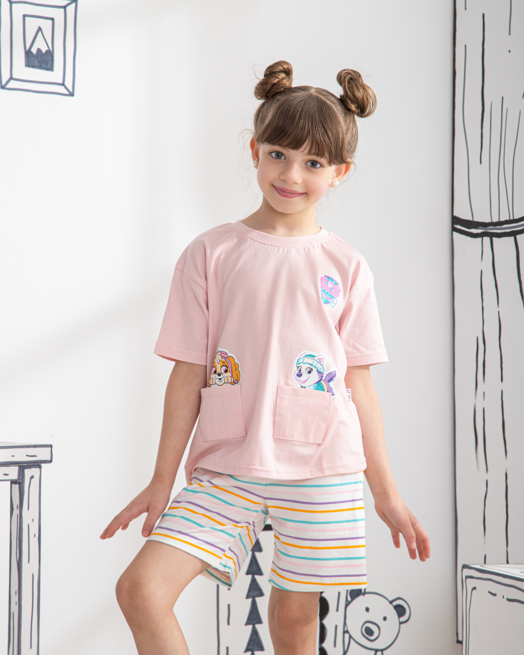 Sister Patrol Children's pajamas for girls, half sleeves and cotton shorts
