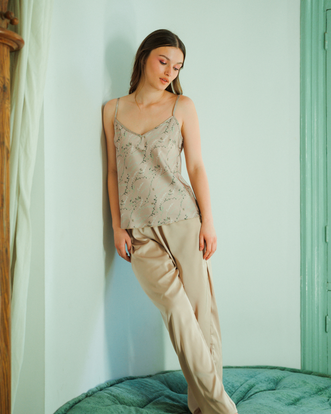 بيجاما ساتان مطبوع  بنطلون