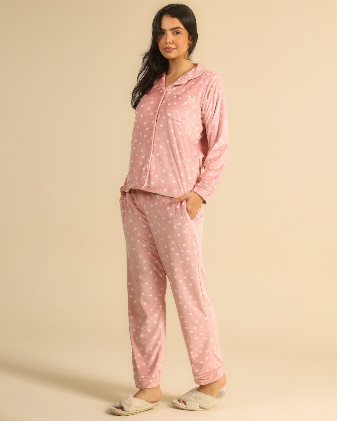 Polka Dots Women Classic pajama in Nude