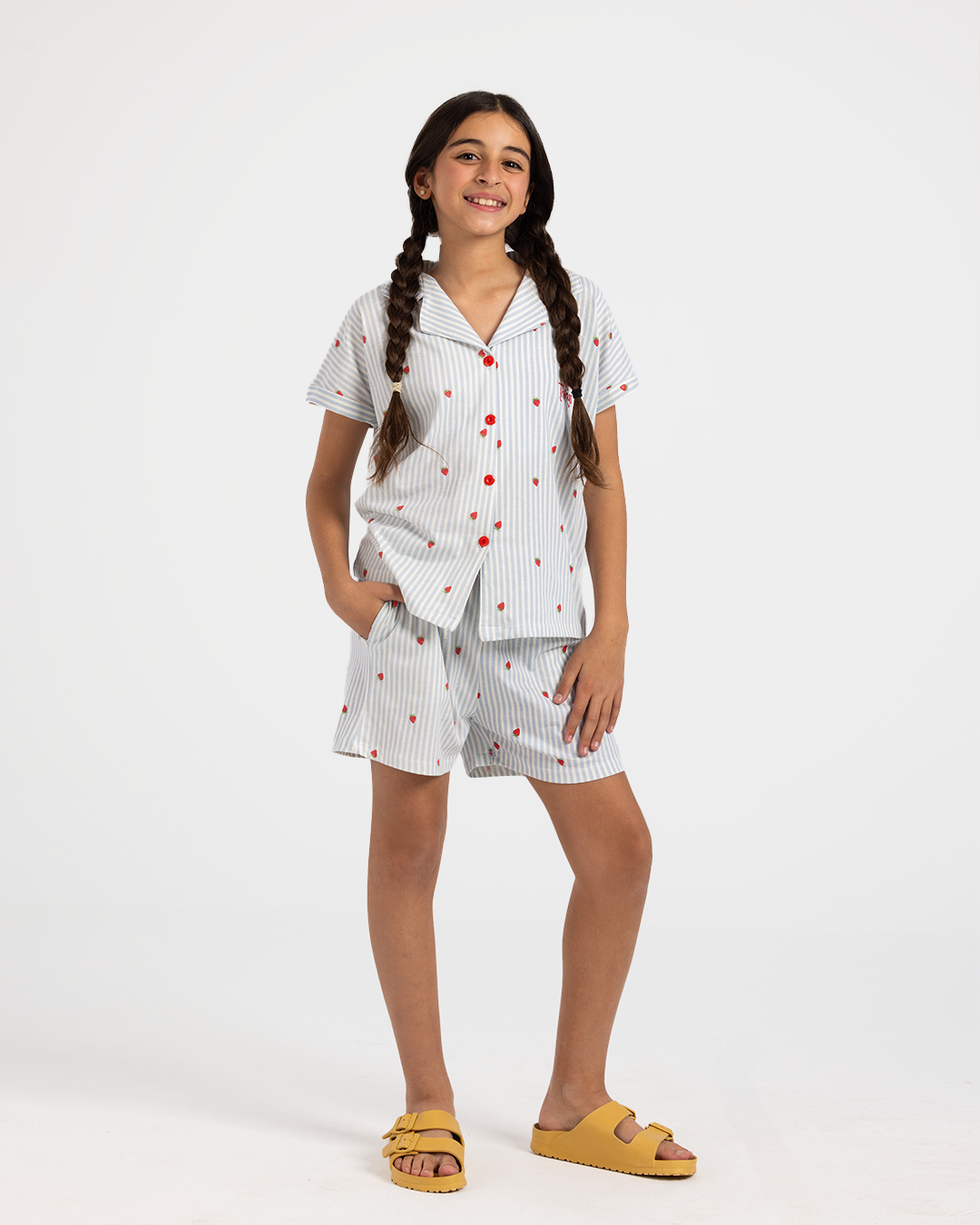 Sweet things button up pajama in strawberry stripe