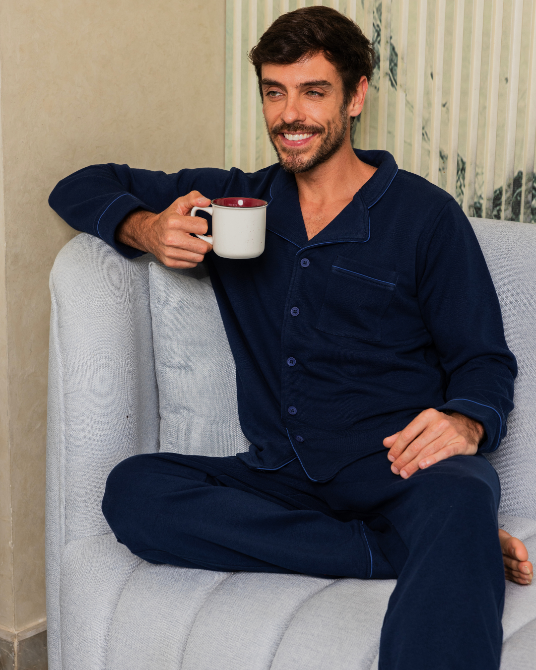 بيجاما رجالي بزراير و كُم طويل