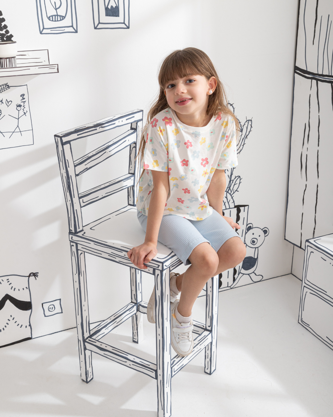 Colorful Flowers بيجاما بناتي نُص كُم