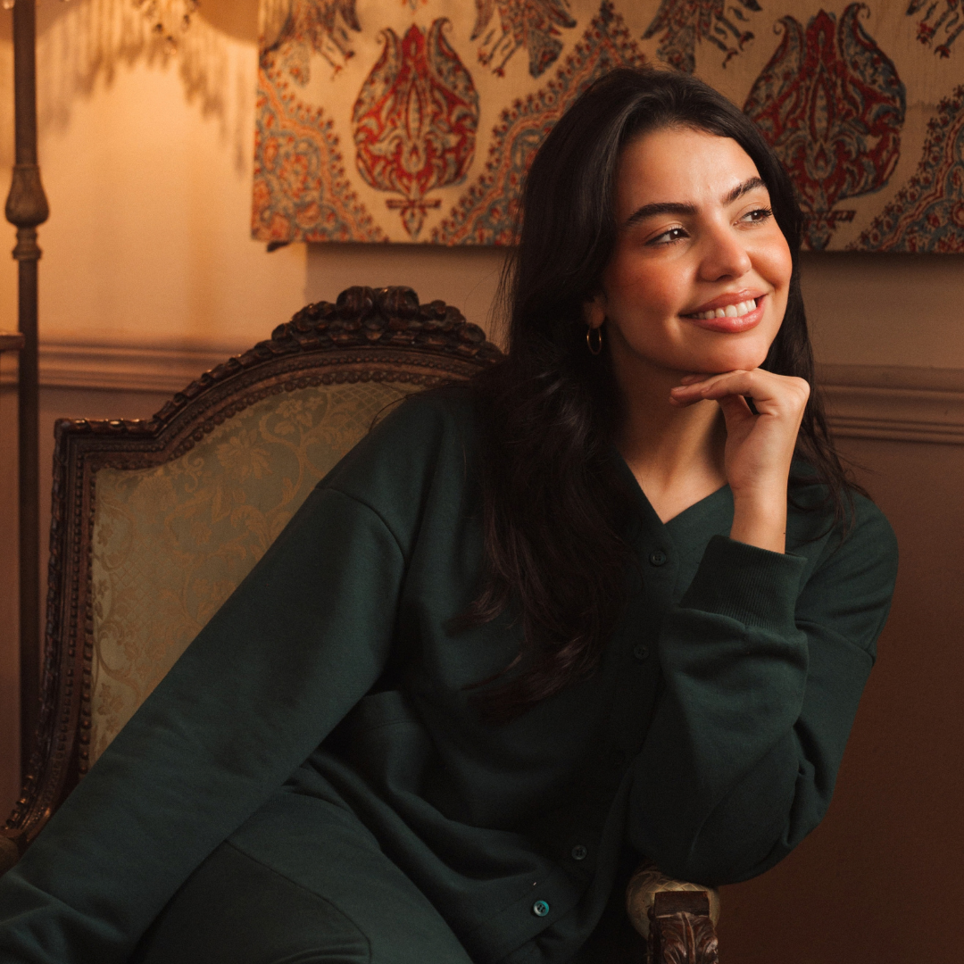 Melton loungewear set with front buttons