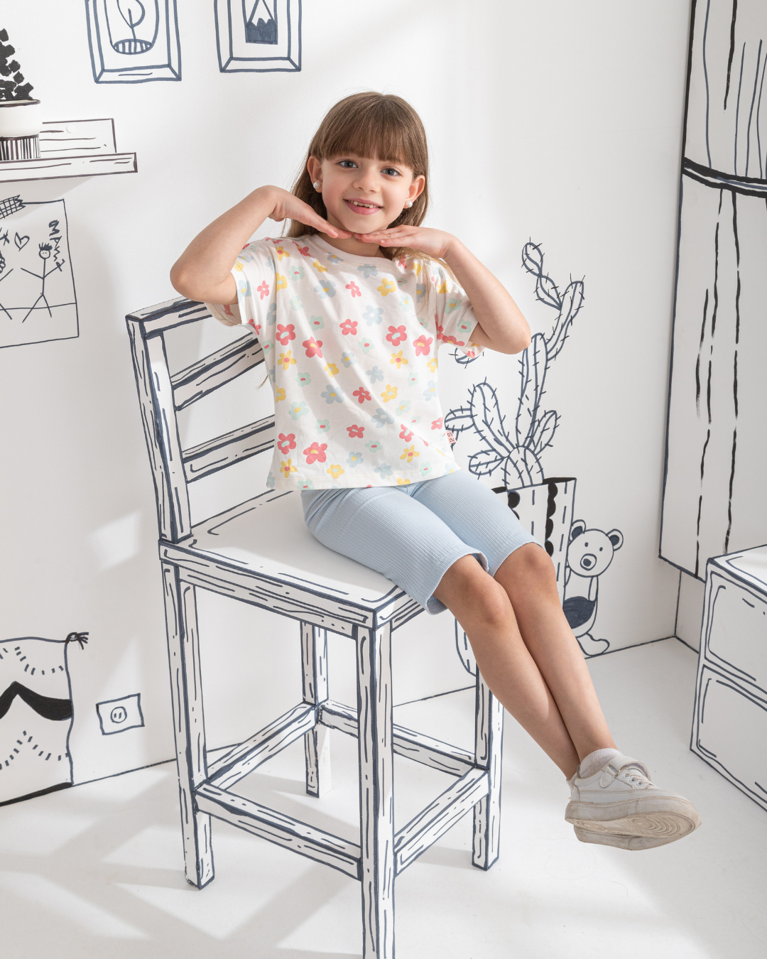 Colorful Flowers بيجاما بناتي نُص كُم