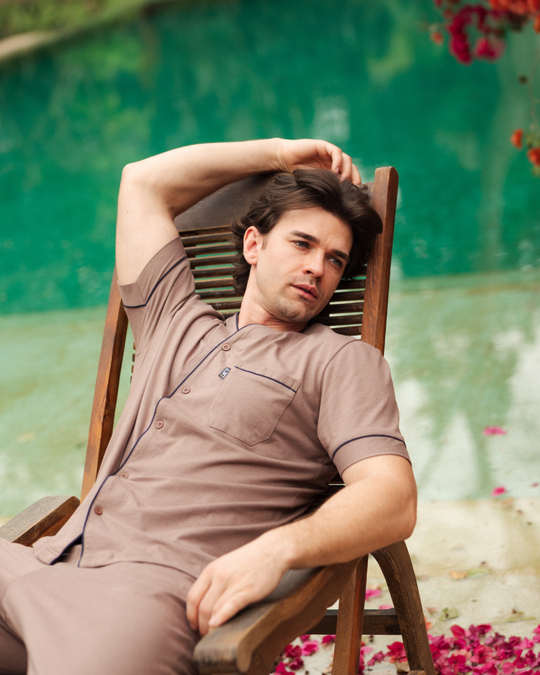 بيجاما رجالى مفتوح بزراير نص كم و بنطلون