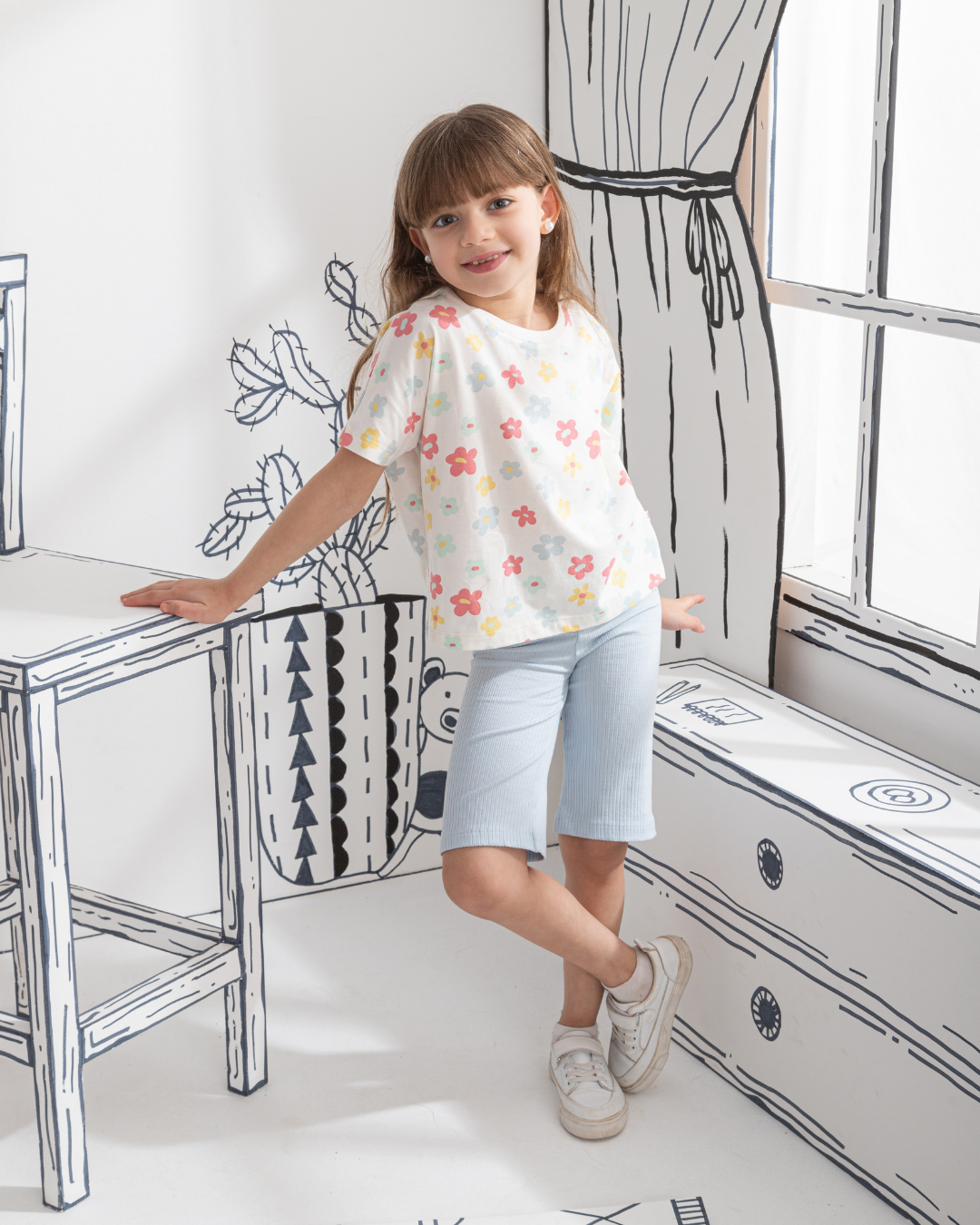 Colorful Flowers بيجاما بناتي نُص كُم