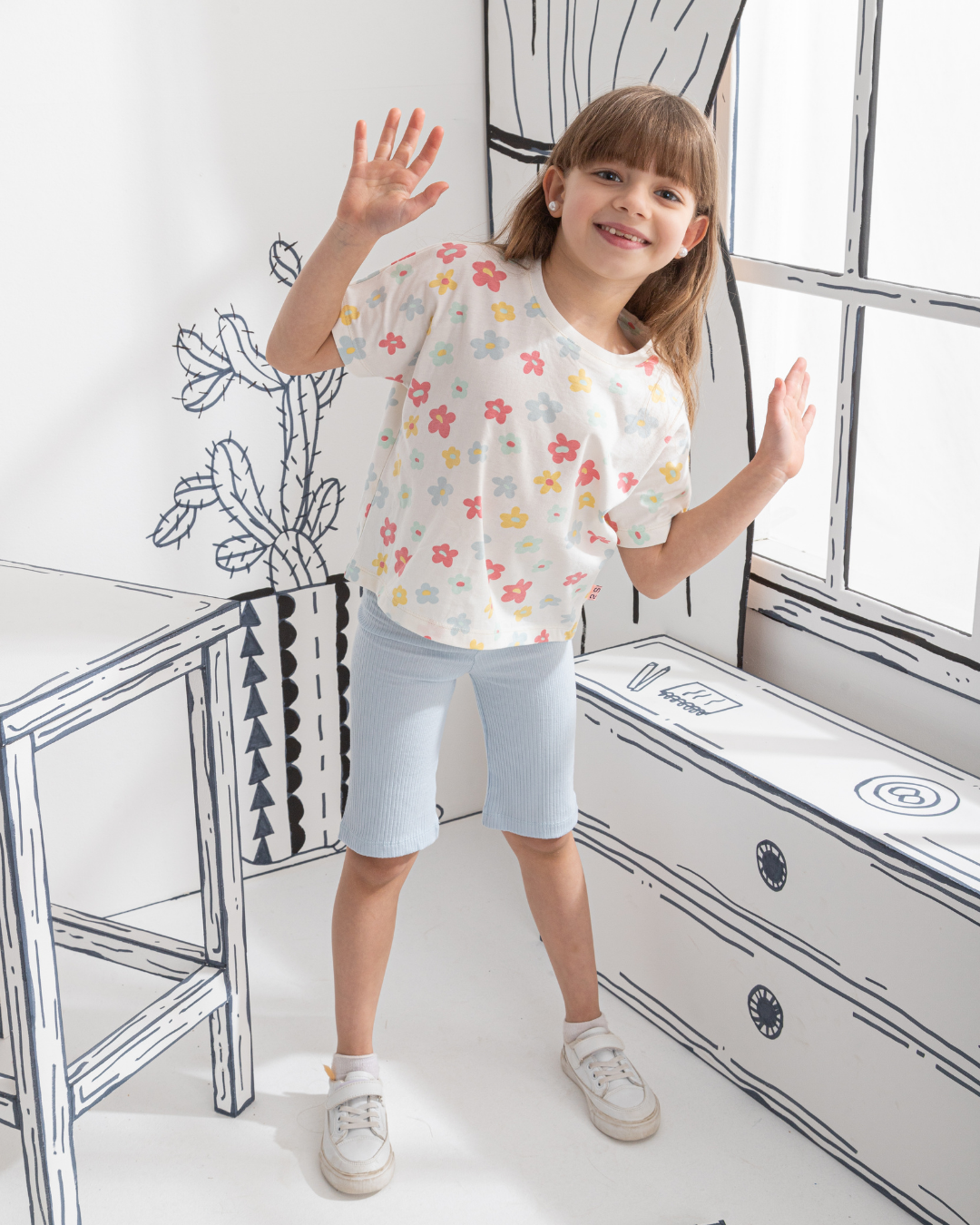 Colorful Flowers بيجاما بناتي نُص كُم