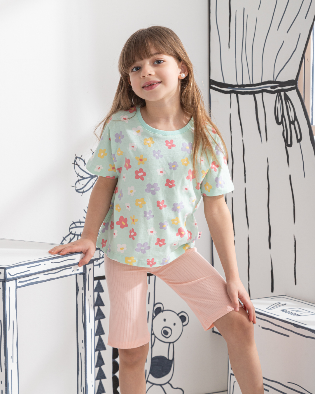 Colorful Flowers بيجاما بناتي نُص كُم