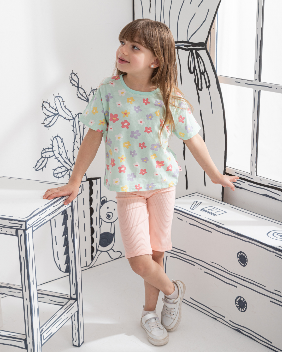 Colorful Flowers بيجاما بناتي نُص كُم