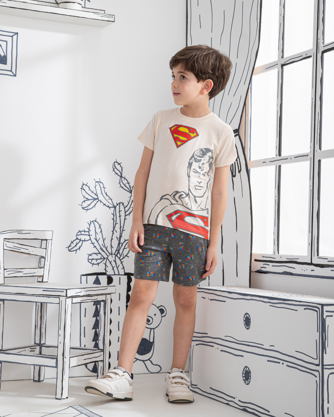 Super hero man boys' half-sleeved pajamas and cotton shorts