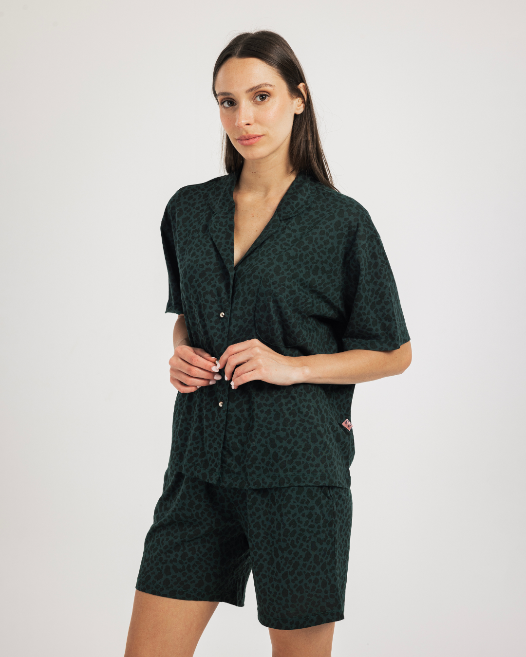 Green Leopard Women's Buttoned Pajamas