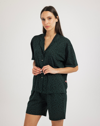 Green Leopard Women's Buttoned Pajamas