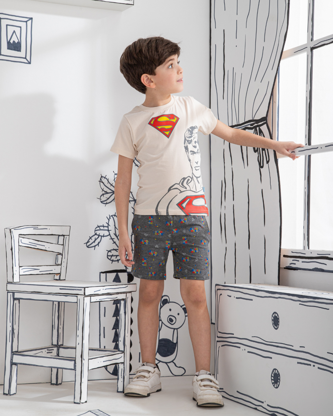 Super hero man boys' half-sleeved pajamas and cotton shorts