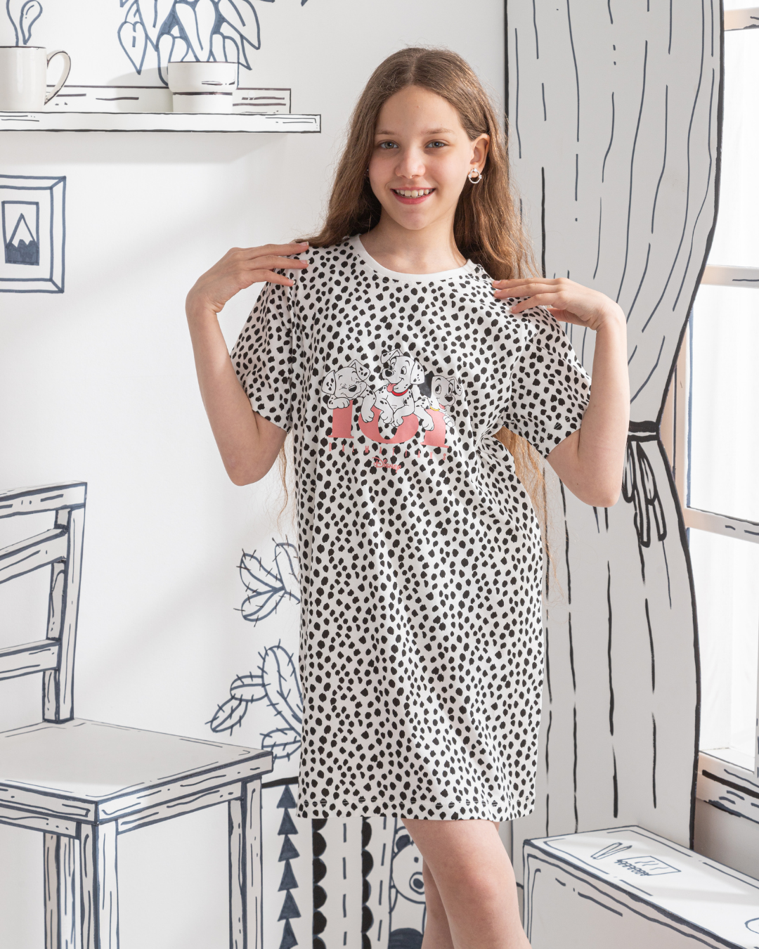 101 Dalmatians قميص نوم بناتي نُص كُم