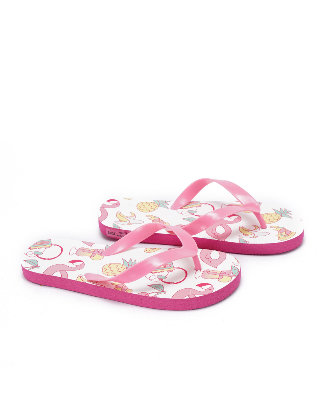 My kids' slippers are pineapple and flamingo