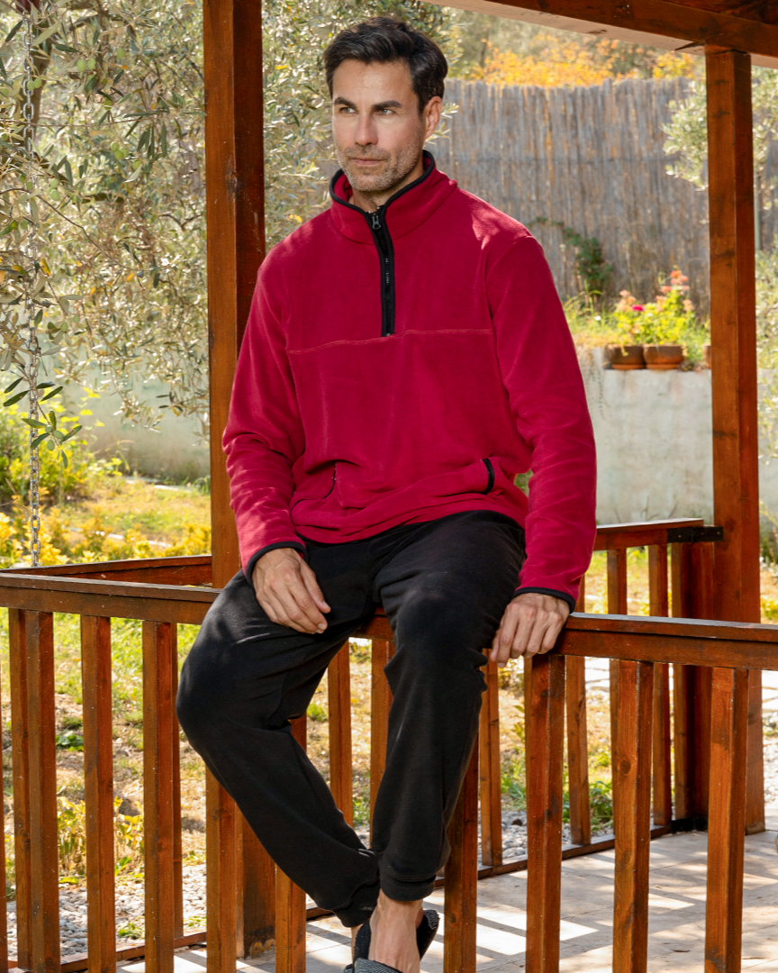 half neck zipper بيجاما رجالي كم طويل بنص سوستة