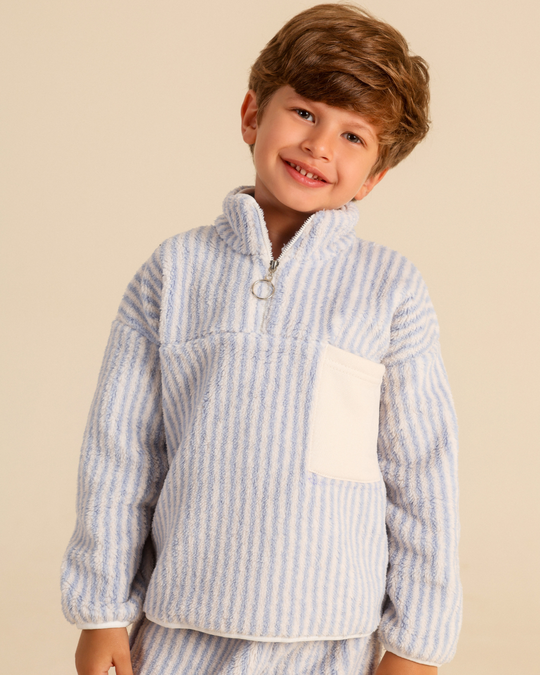 Boys' striped pajamas with long sleeves and a zipper