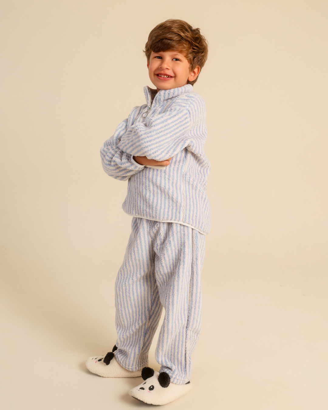 Boys' striped pajamas with long sleeves and a zipper