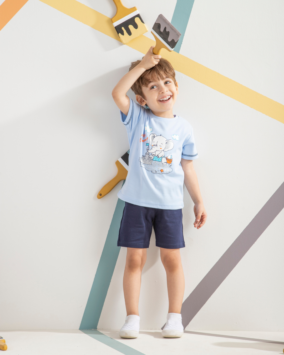 My children's pajamas, half sleeves, elephant print