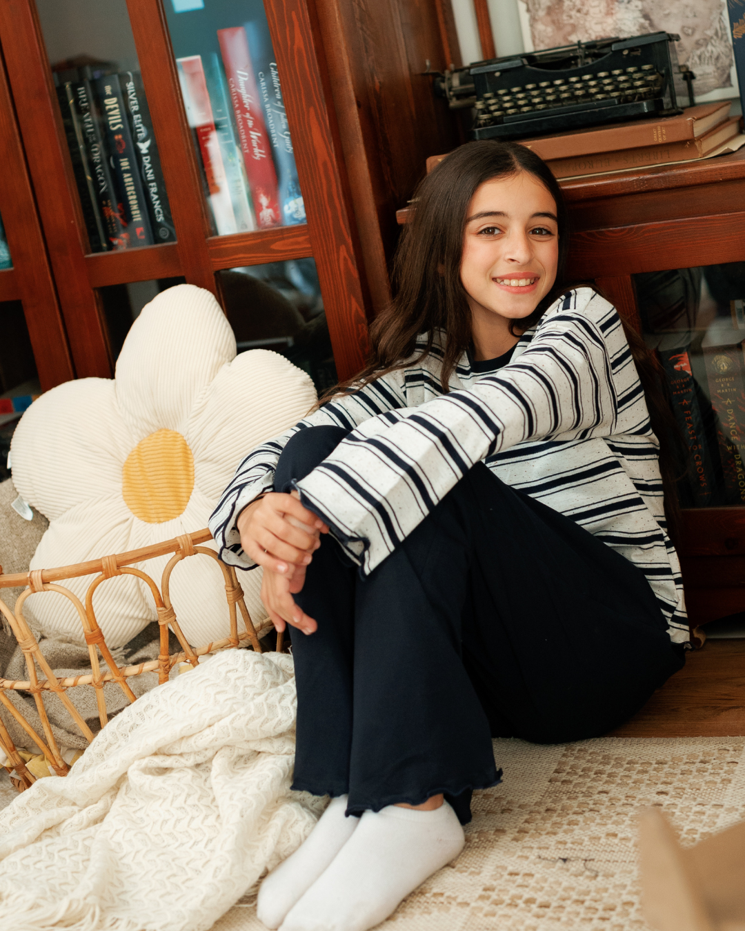 بيجاما بناتي جونيور بكم طويل واسع و بنطلون ساده