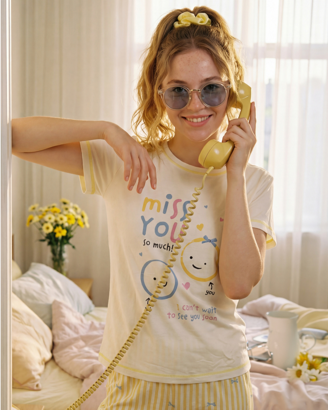 Women's Short Sleeve Striped Pants Pajamas