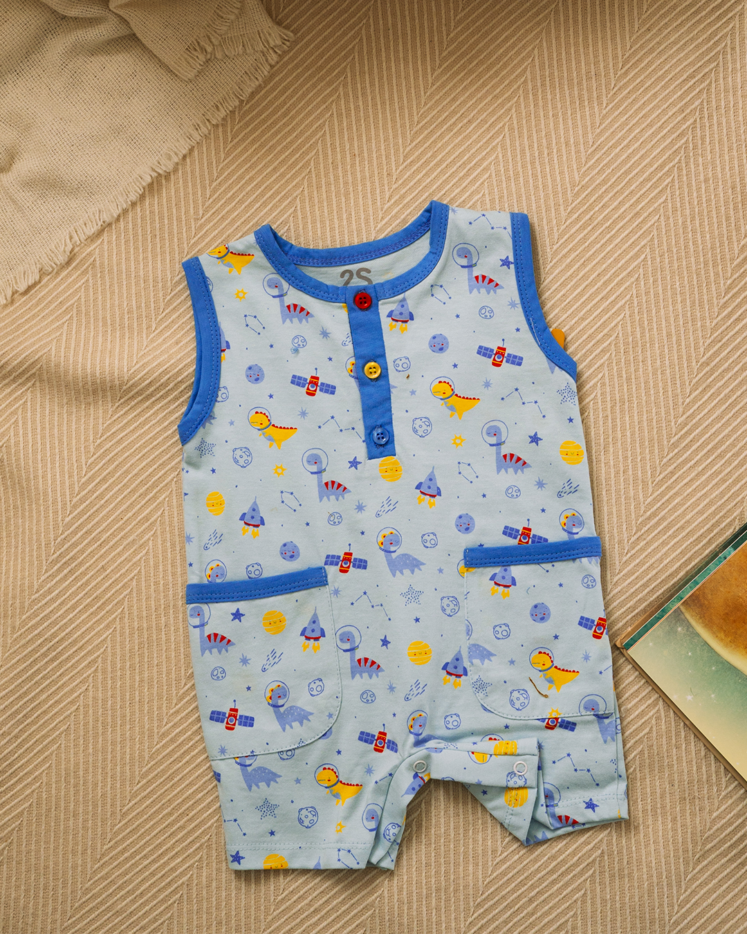 Baby romper with space dinosaurs
