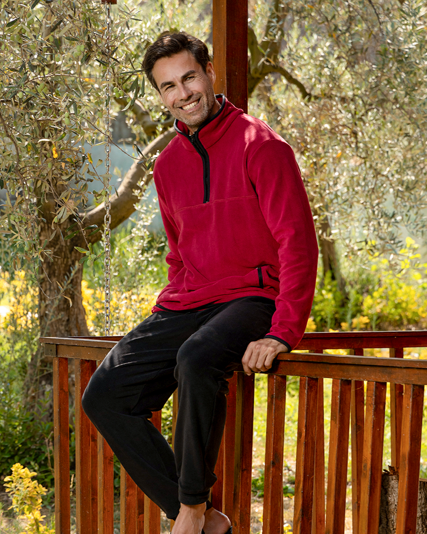 half neck zipper بيجاما رجالي كم طويل بنص سوستة