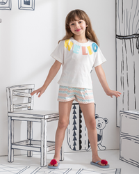 Hello zigzag Girls' half-sleeved pajamas and cotton shorts