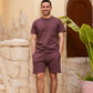 Men's half-sleeve pajamas and shorts with jacquard embroidery