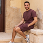 Men's half-sleeve pajamas and shorts with jacquard embroidery