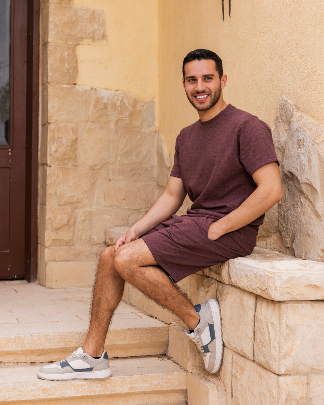 Men's half-sleeve pajamas and shorts with jacquard embroidery