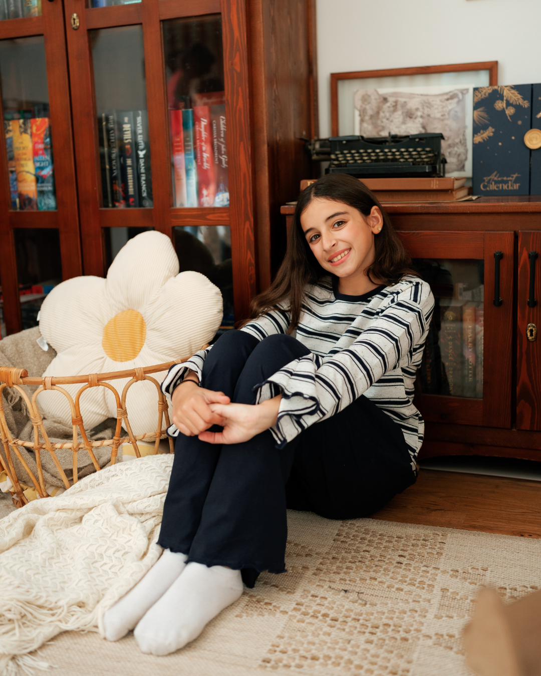 بيجاما بناتي جونيور بكم طويل واسع و بنطلون ساده