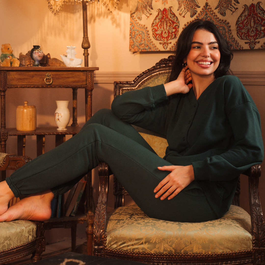 Melton loungewear set with front buttons