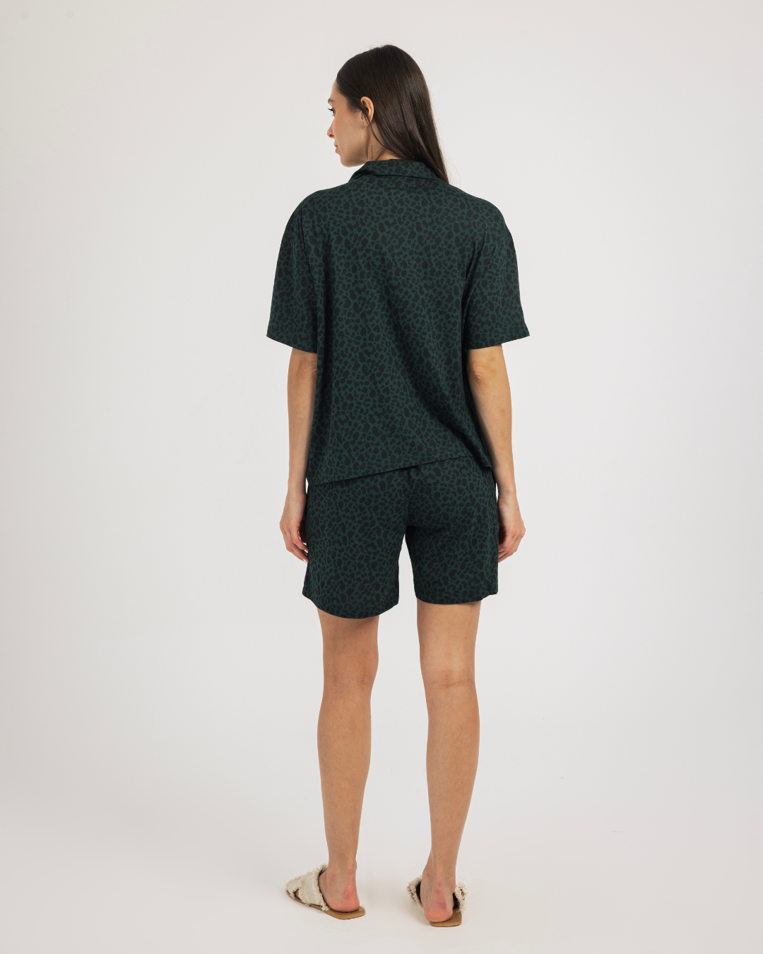 Green Leopard Women's Buttoned Pajamas