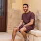 Men's half-sleeve pajamas and shorts with jacquard embroidery