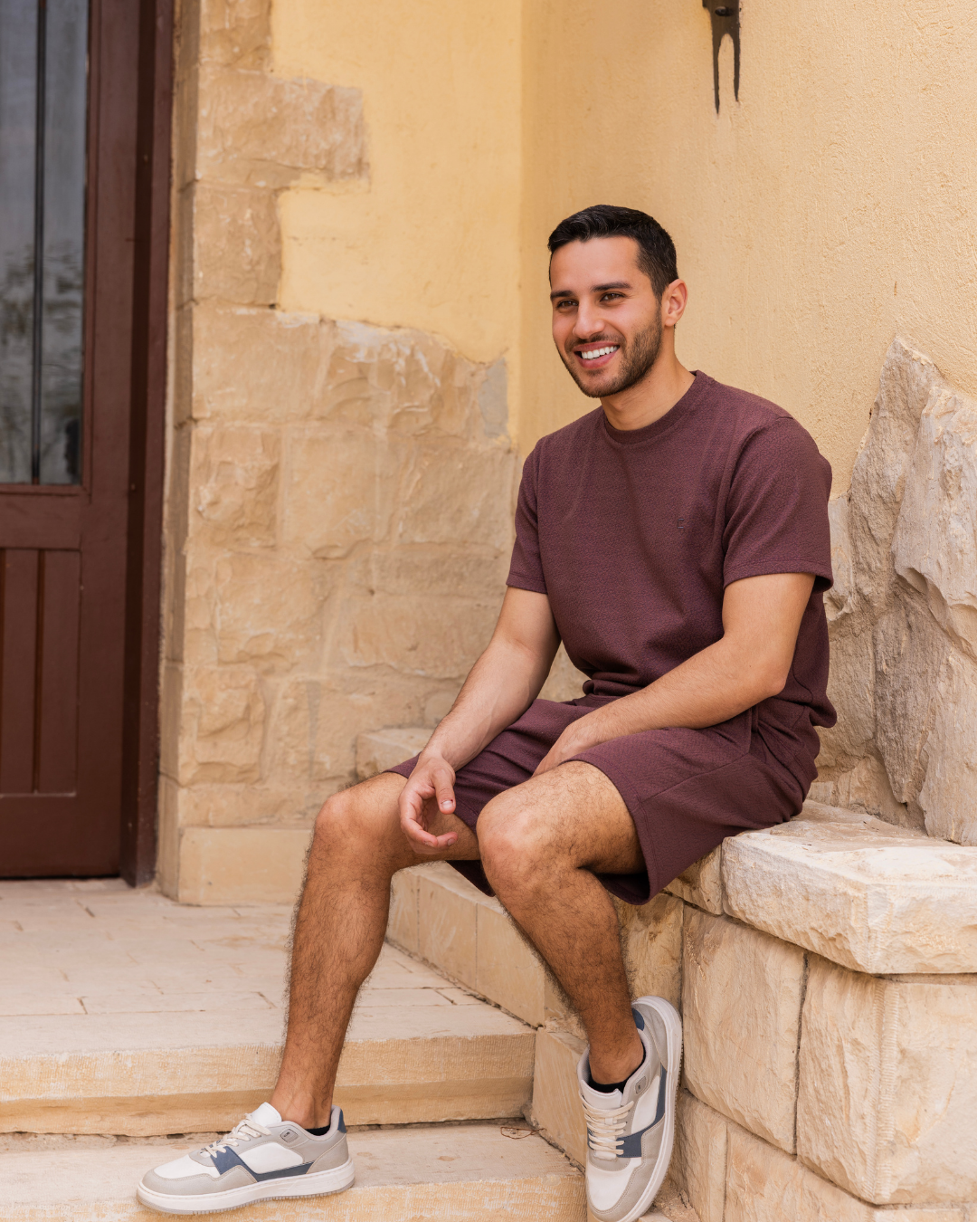 Men's half-sleeve pajamas and shorts with jacquard embroidery