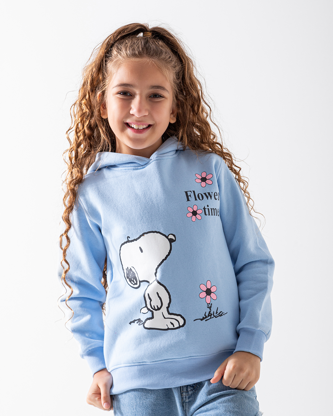 MARVY Flower Time Snoopy  سويت شيرت لبني