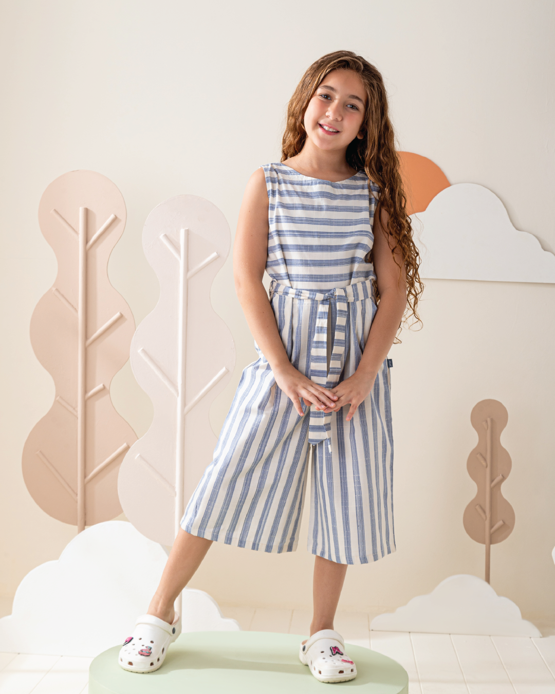 Striped جامب سوت بناتي مطبوع