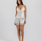 Printed satin shorts set