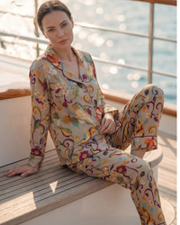 Women's Satin Pajama with Button Sleeves and Floral Pants