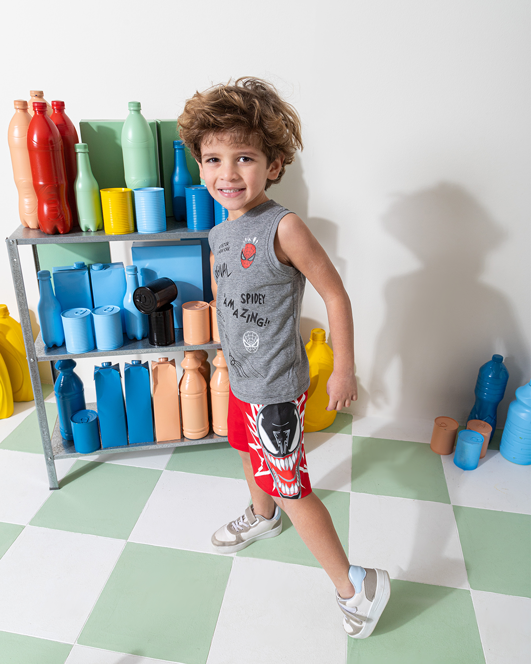 MARVY Original Spider Man بيجامة اولادي وسط شانيه