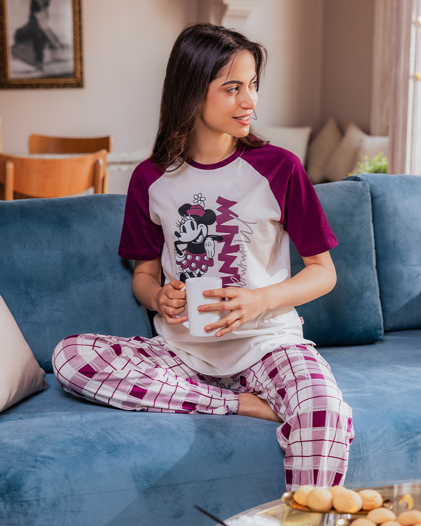 Family checkers Men's half-sleeved pajamas and cotton trousers