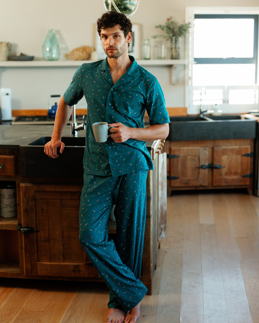 Men's Button-Up Pajamas with Toucan Print