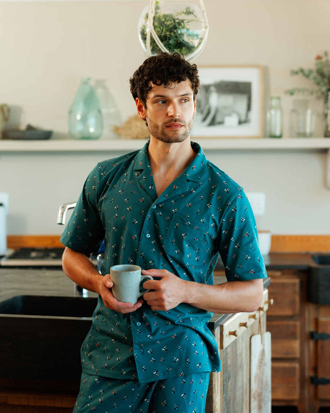 Men's Button-Up Pajamas with Toucan Print