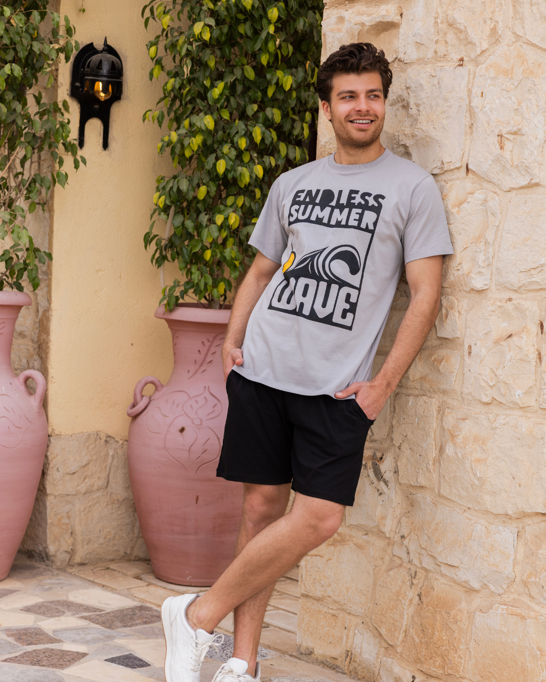 Summer men's pajamas, half sleeves and shorts