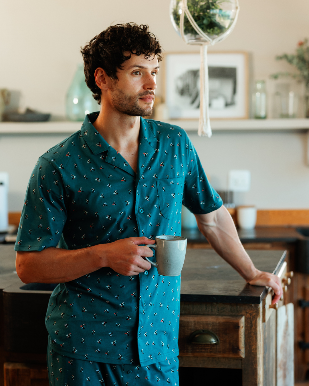 Men's Button-Up Pajamas with Toucan Print