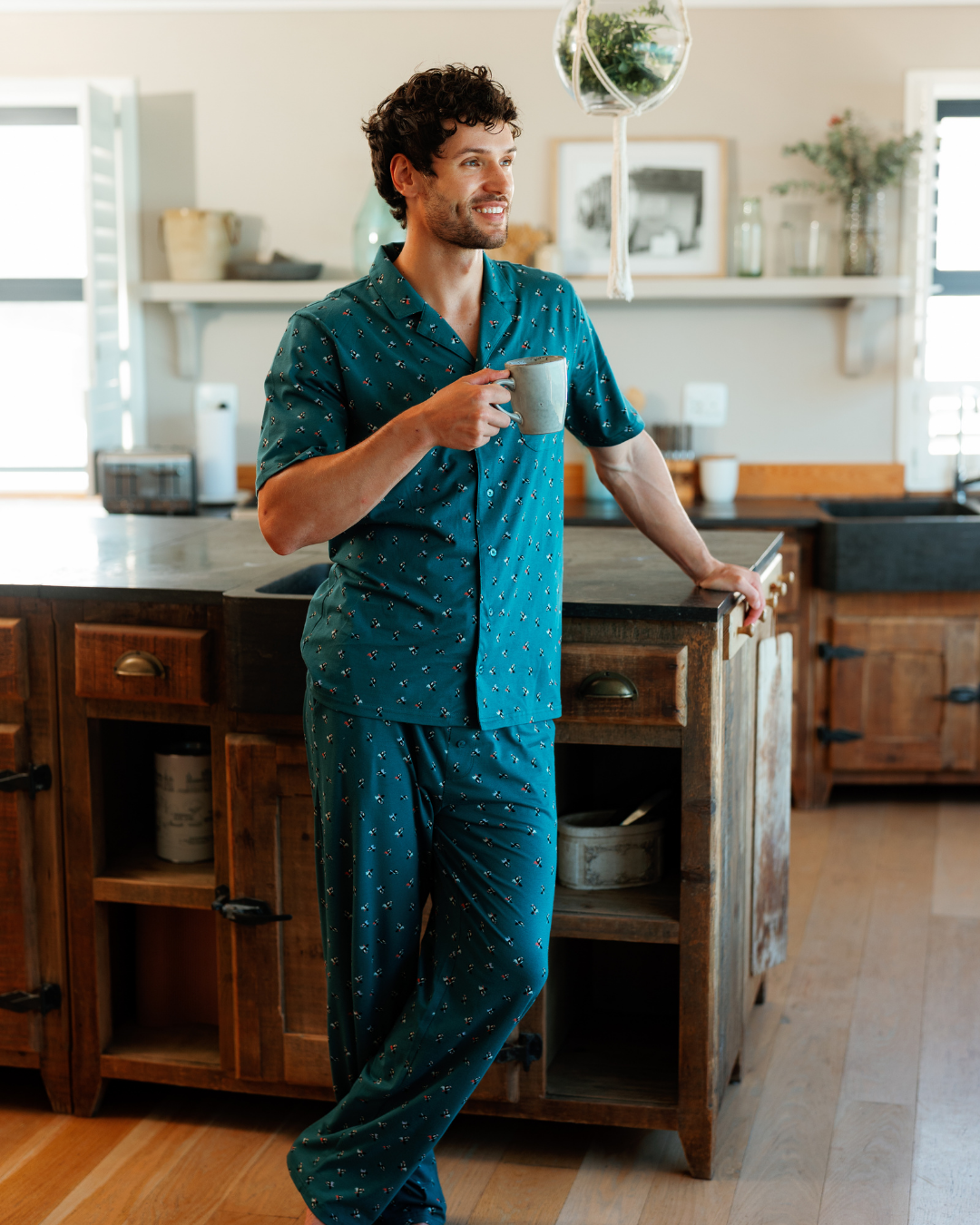 Men's Button-Up Pajamas with Toucan Print