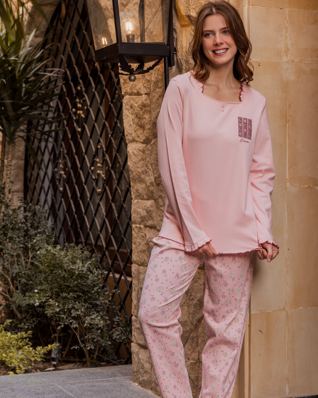 بيجامه حريمي كم طويل بنطلون طويل مضلع