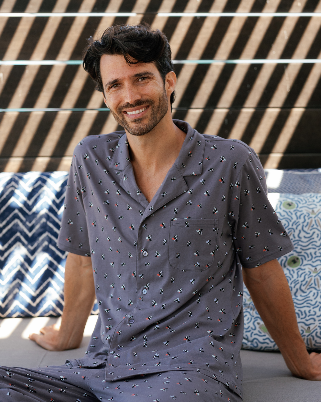 Men's Button-Up Pajamas with Toucan Print