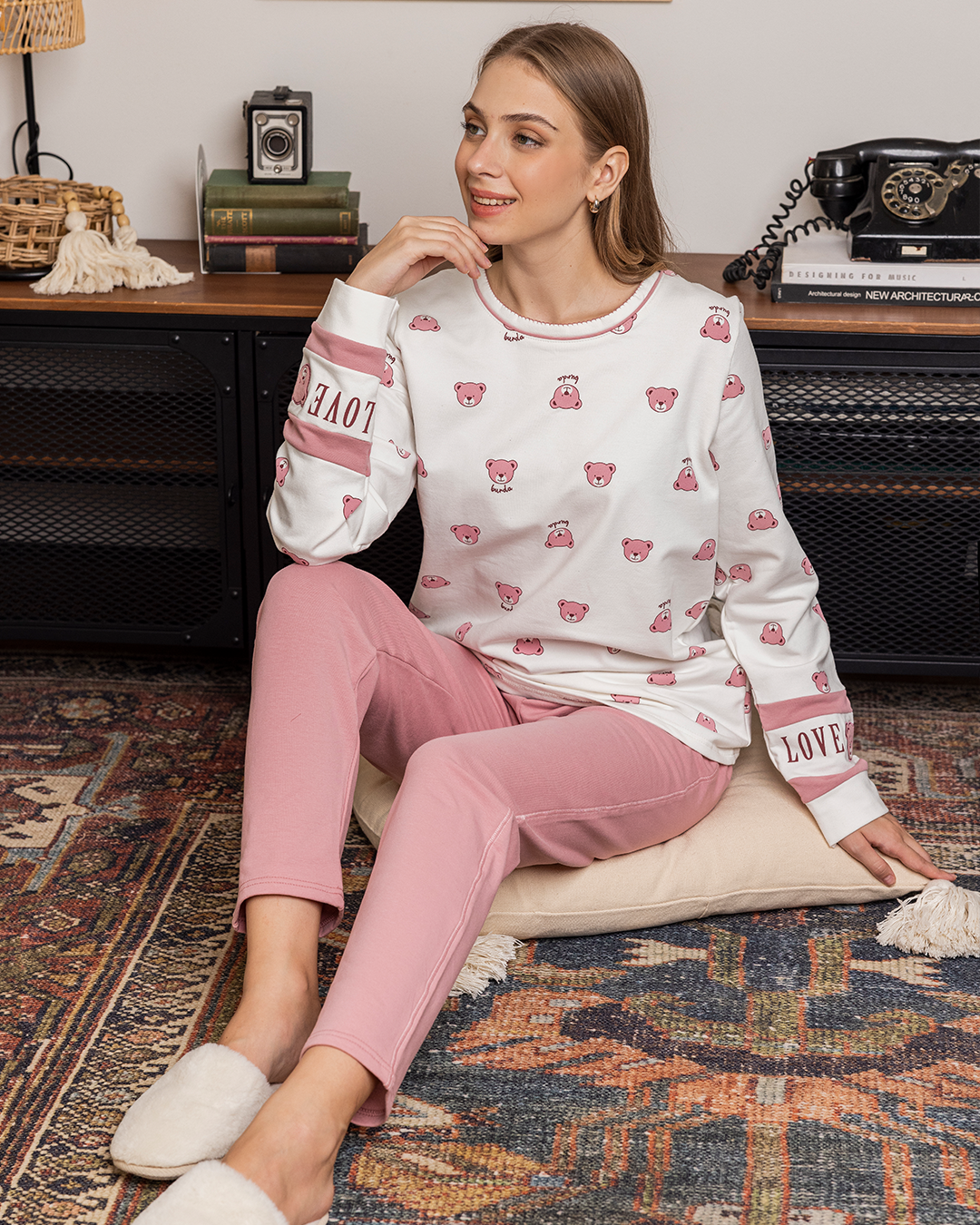 Bear Women's Long Sleeve Bear Print Pajamas